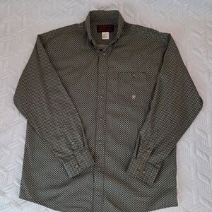 Twenty X Wrangler Men Large Olive Green Geometric Diamond Button Down MJ7752G EX